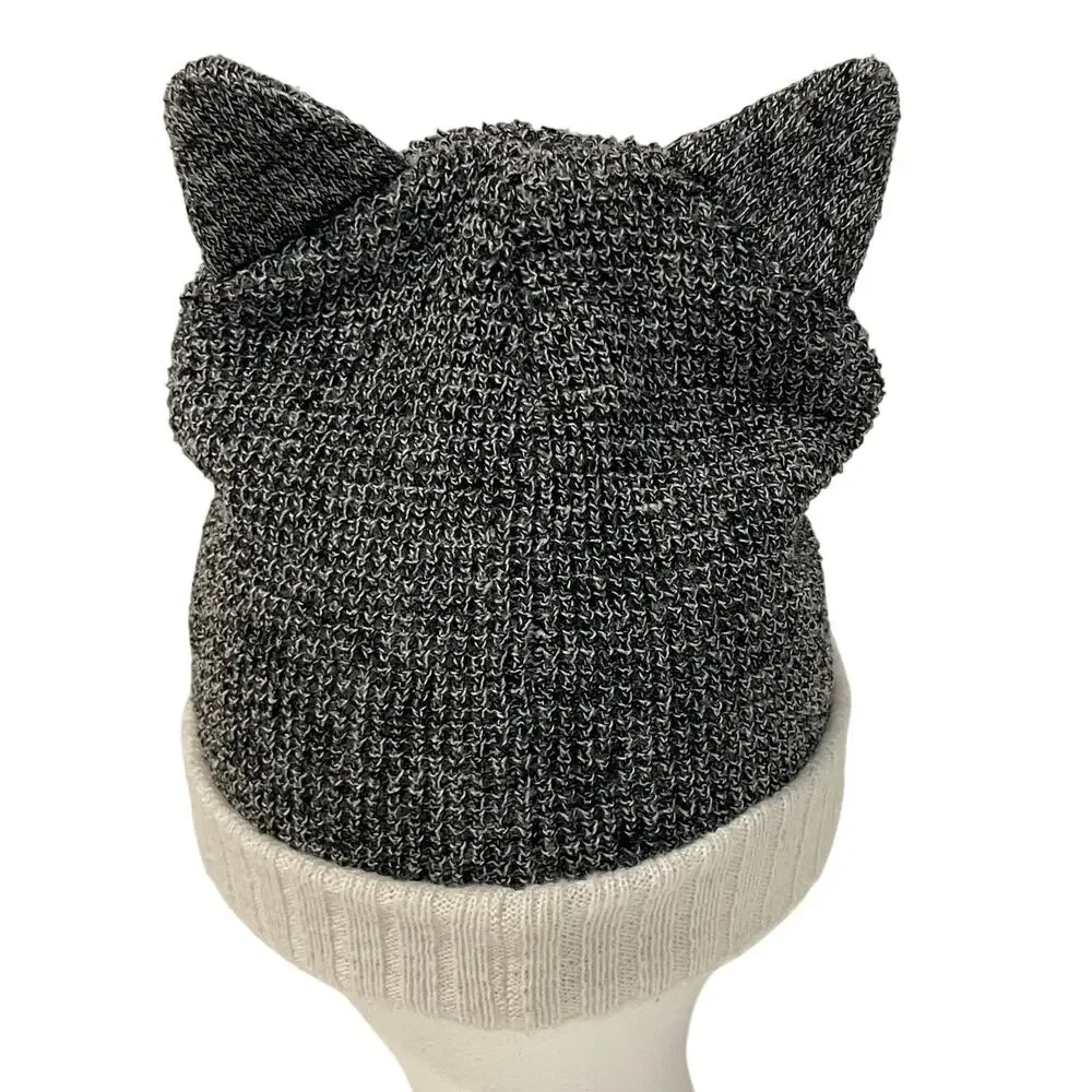 KAVU Kids Cat Ears Stocking Hat Knit Beanie Youth One Size Charcoal Cream